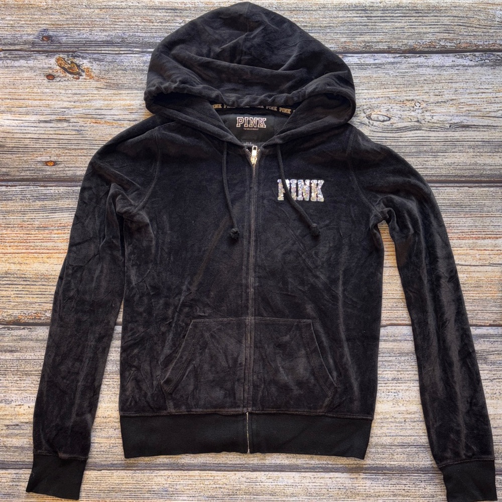 PINK Victoria's Secret Black Velour Hoodie